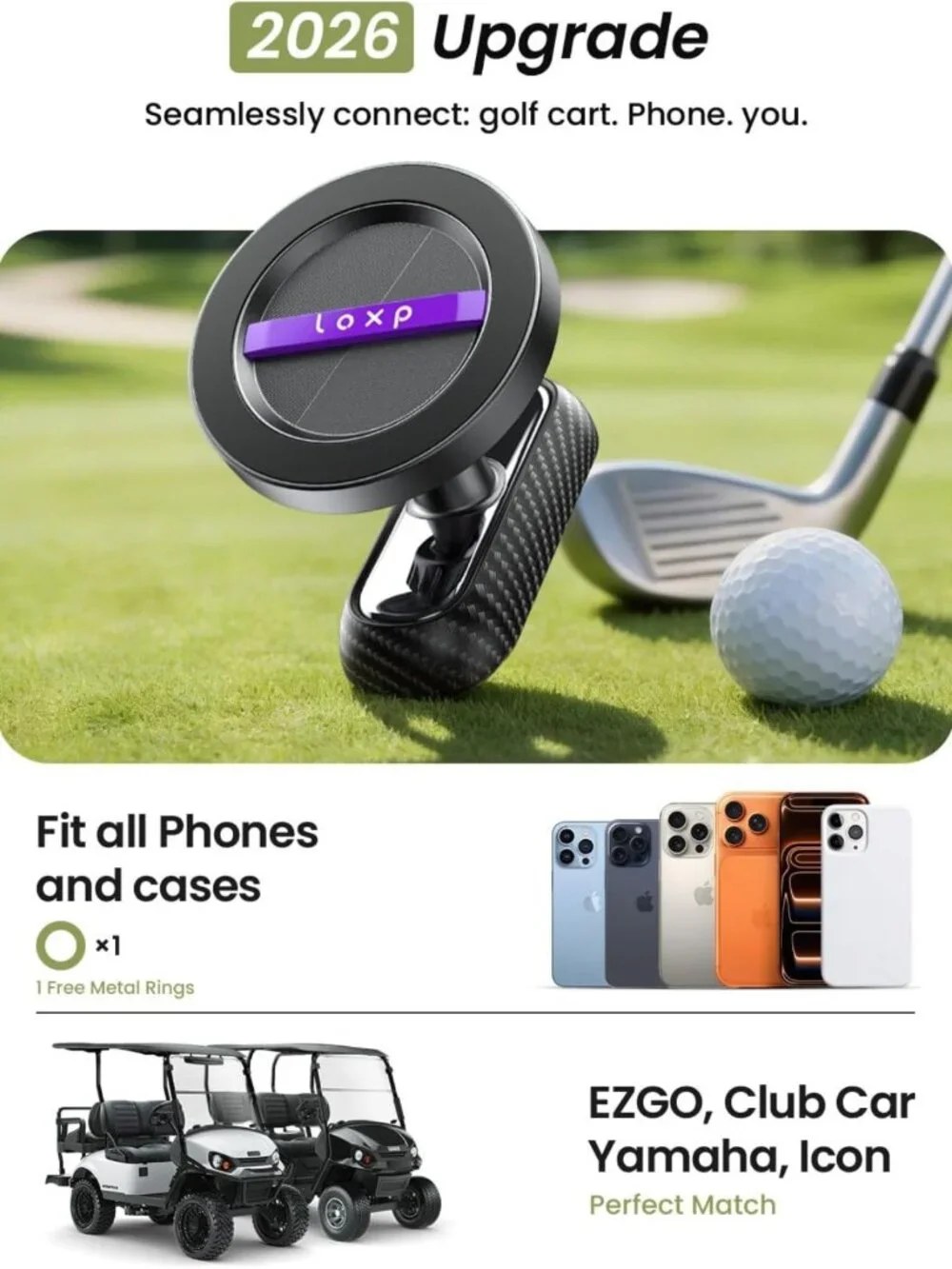 Magnetic Golf Cart Phone Holder - 360° Rotation, Unique Gift for Golfers & Dads